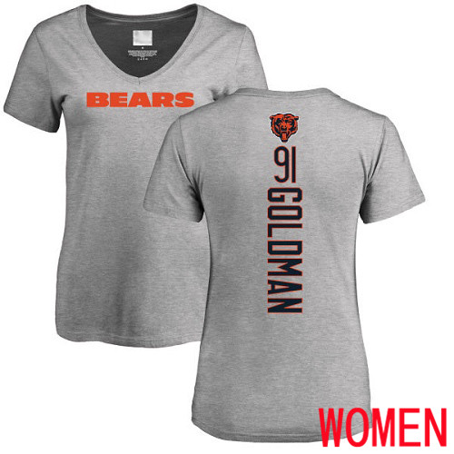 Chicago Bears Ash Women Eddie Goldman Backer V-Neck NFL Football #91 T Shirt->chicago bears->NFL Jersey